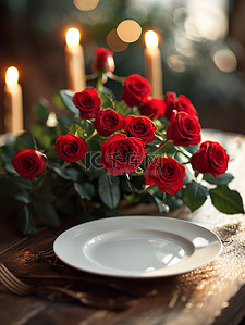 浪漫情人节桌子上摆满玫瑰背景图