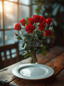 浪漫情人节桌子上摆满玫瑰背景图片