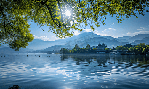 夜景云彩摄影照片_中国的西湖风景