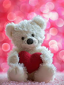 爱心小礼物背景图片_白色毛绒小熊抱着爱心背景素材