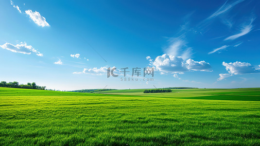 美丽的草原背景图片_春天晴朗天空的草原草地素材