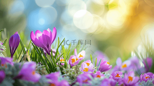 草花朵背景图片_春天阳光下户外草坪上美丽花朵开放背景17