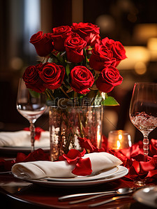 情人节餐厅布置玫瑰花浪漫背景图片