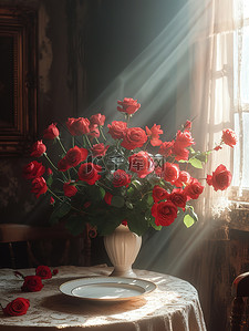 情人节玫瑰背景背景图片_浪漫情人节桌子上摆满玫瑰背景图