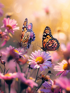 春天花丛中的两只蝴蝶