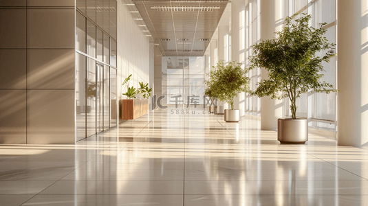 高端白色背景图片_白色简约空间高端办公楼走廊盆栽的背景7
