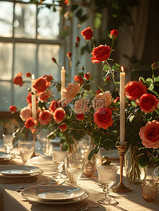 玫瑰背景图片_浪漫情人节桌子上摆满玫瑰设计