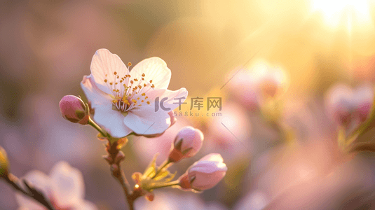 春天阳光下树枝枝头开花的背景图6