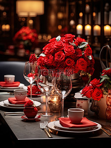 情人节布置背景图片_情人节餐厅布置玫瑰花浪漫背景图片
