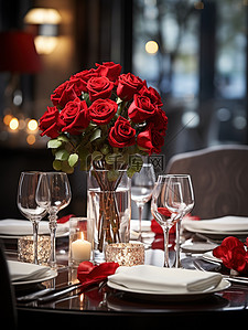 情人节餐厅布置玫瑰花浪漫素材