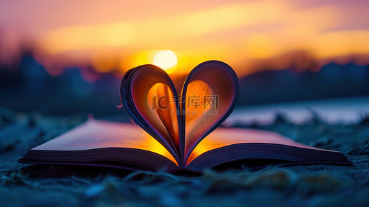 美丽的日落书本的爱心图片