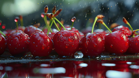水果，好吃的背景图片_新鲜水滴的樱桃水果素材