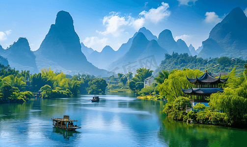 素材年画中国风摄影照片_桂林丽江美丽的风景