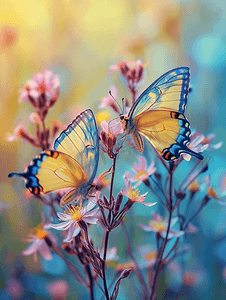 文艺摄影照片_春天花丛中的两只蝴蝶