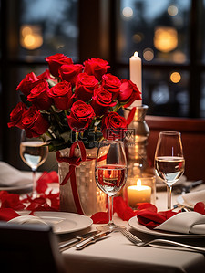 情人节餐厅布置玫瑰花浪漫背景