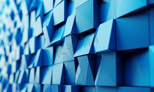 蓝色简约几何摄影照片_蓝色几何形状抽象技术背景