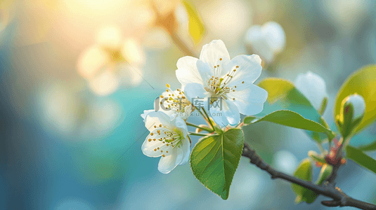 春天阳光下树枝枝头开花的背景图1