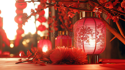 桌子上的红色灯笼新年背景