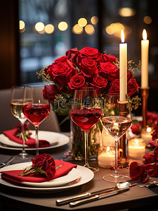 餐厅午餐美食展架背景图片_情人节餐厅布置玫瑰花浪漫设计