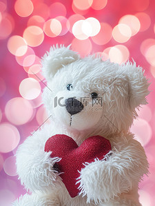 爱心小礼物背景图片_白色毛绒小熊抱着爱心设计