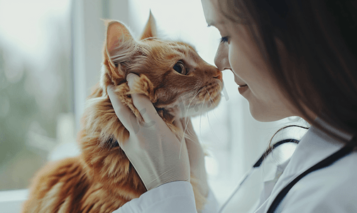 给星摄影照片_女性宠物医生给布偶猫咪体检特写