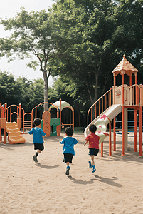 阳光下公园里游玩的孩子摄影图