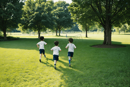 草地上奔跑的孩子摄影图片8