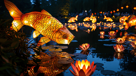 春节花灯摄影照片_元宵节灯会鲤鱼锦鲤花灯6