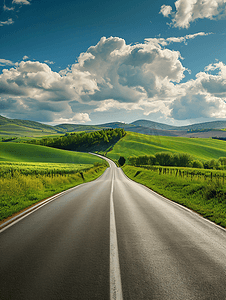 马路道路风景摄影照片_自然风景乡村景观一条公路