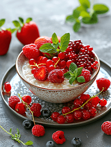 健康的早餐营养膳食新鲜水果和红莓