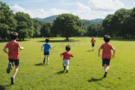 草地上奔跑的孩子摄影配图9