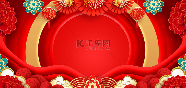 龙年立体花红色节日质感背景