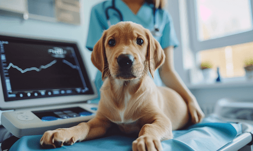 宠物医生为怀孕的狗狗做彩超检查