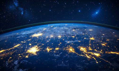 太空拍摄地球城市灯光
