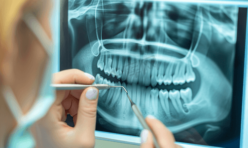 医师节牙医摄影照片_医生使用仪器拍摄牙齿x光片