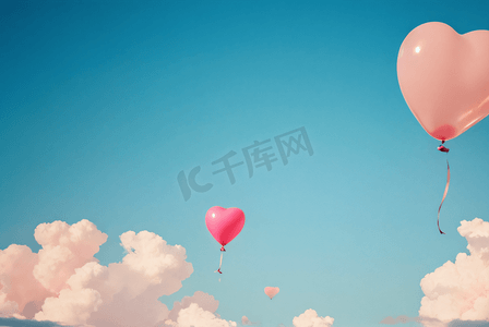 蓝天下的爱心气球2高清摄影图