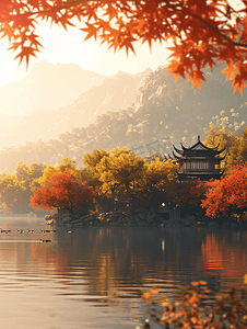 中国风云朵摄影照片_中国的西湖风景