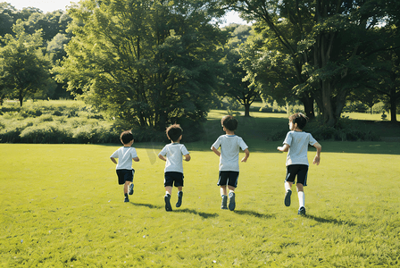 草地上奔跑的孩子摄影图8
