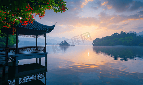 夜景云彩摄影照片_中国的西湖风景