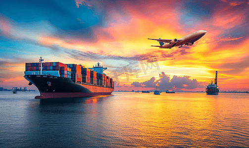 航海贸易摄影照片_物流国际集装箱船舶货物货机