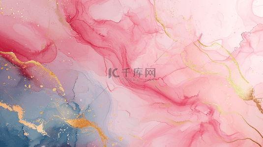 水彩渐变素材背景图片_清新粉色抽象水彩鎏金晕染金线纹理素材
