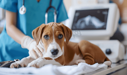 汪星人图片摄影照片_宠物医生为怀孕的狗狗做彩超检查