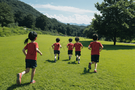 草地上奔跑的孩子摄影图7