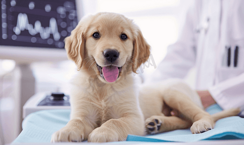 宠物医生为怀孕的狗狗做彩超检查
