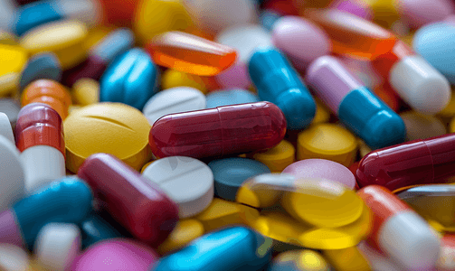 药材背景素材摄影照片_各种颜色彩色的药片和胶囊