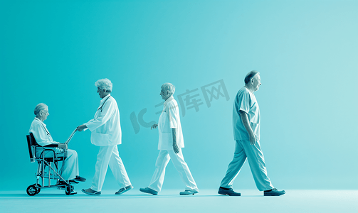 行服摄影照片_护士搀扶行动不便的老人走路