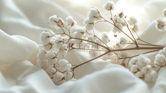 棉布织物上的棉花背景图