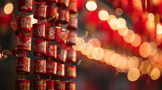 节日装饰背景摄影照片_春节红色鞭炮主题背景11