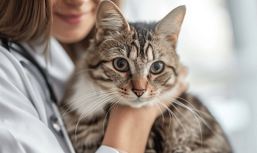 女性宠物医生给布偶猫咪体检特写