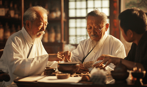 把脉图片摄影照片_老中医给病人把脉